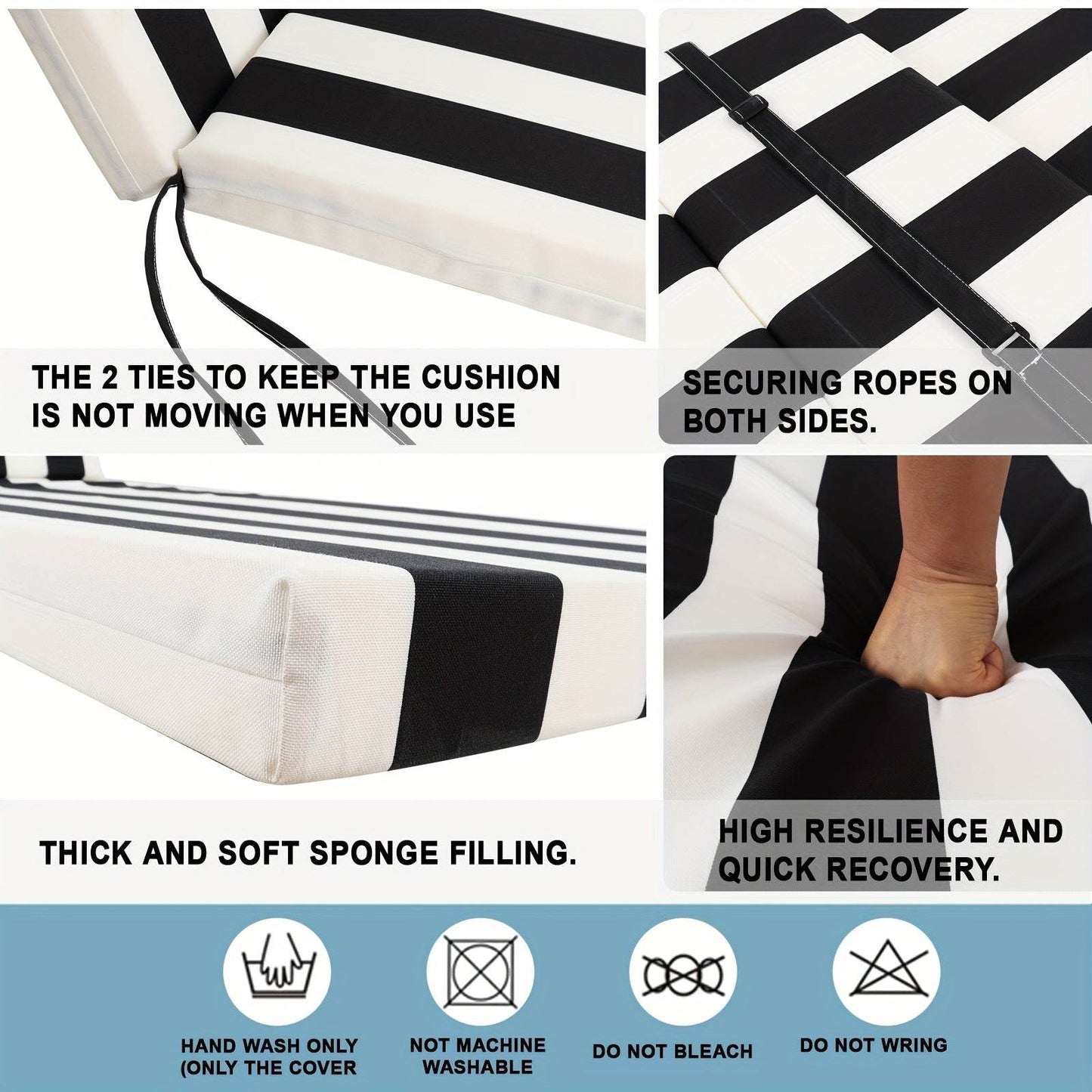 2PCS Patio Lounge Chair Cushions w/ Ties for Outdoor Comfort