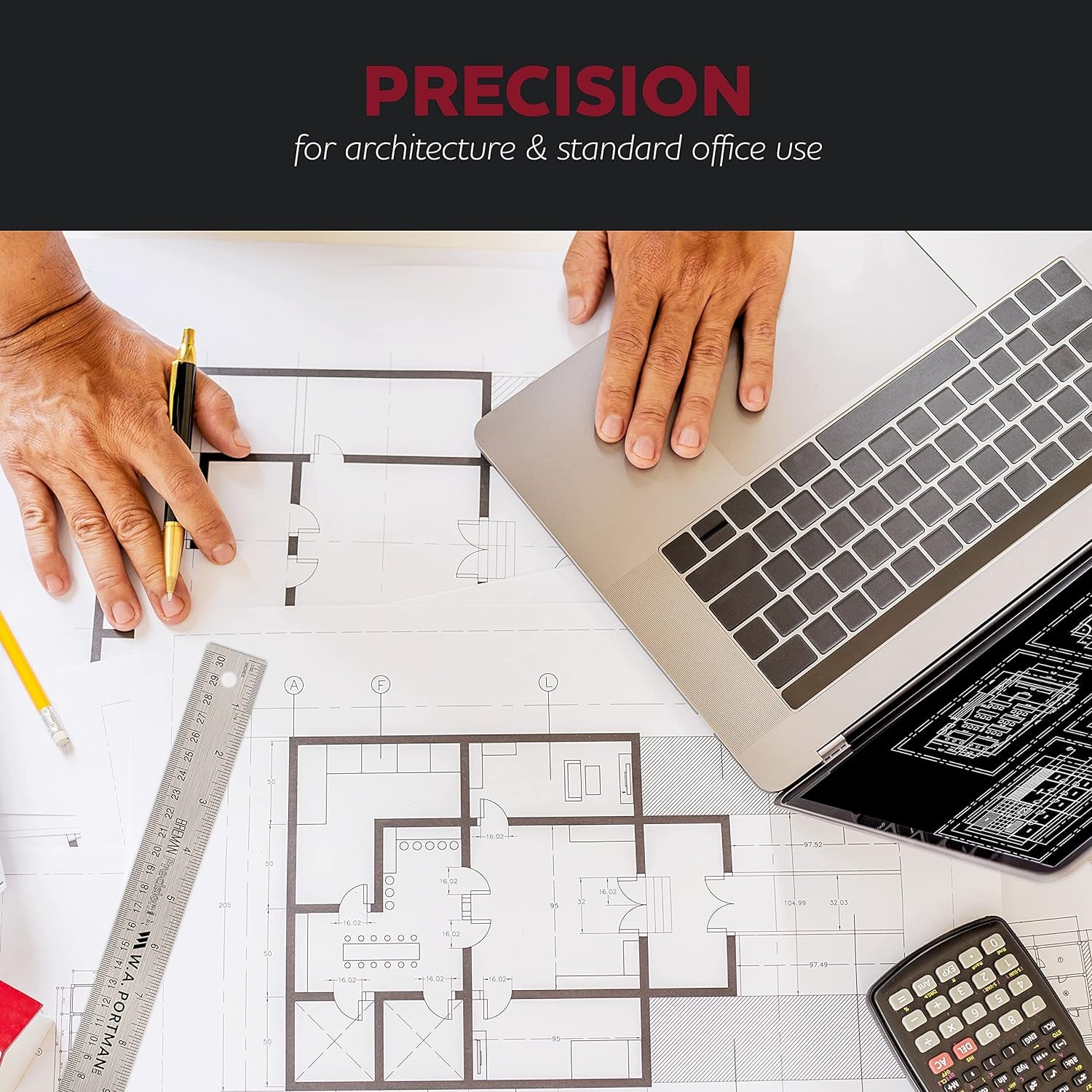 Metal Ruler 36 Inch Cork Back - Straight Edge 36 Inch Metal Ruler - Flexible & Non-Slip Stainless Steel - Imperial & Metric Graduations for Precision Measuring