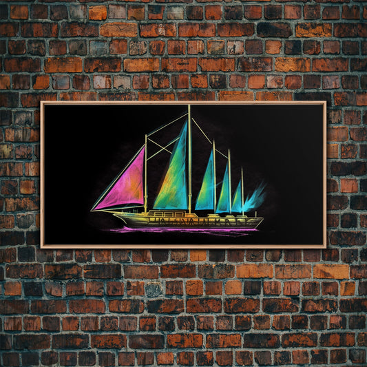Colorful Abstract Ship Wall Decor, Ocean Wall Art, Pirate Ship Wall Decor, Panoramic Wall Decor, Canvas Print, Wall Art, Framed Canvas Art