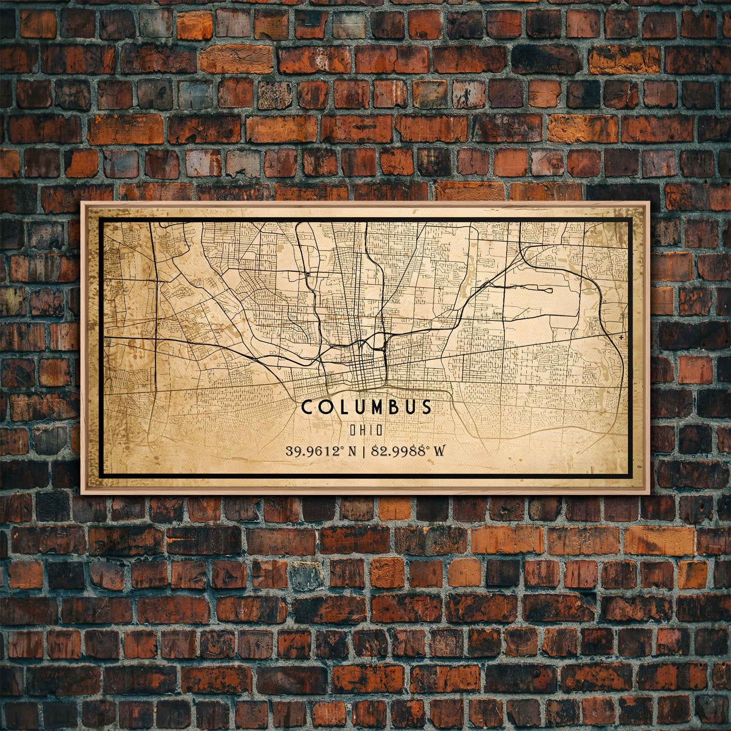 Columbus vintage map print poster or framed canvas, Ohio map print poster canvas, Columbus city map print poster canvas
