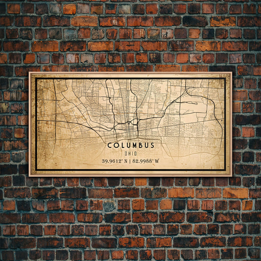 Columbus vintage map print poster or framed canvas, Ohio map print poster canvas, Columbus city map print poster canvas
