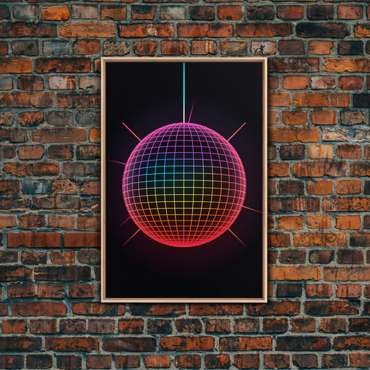 Colorful 3D Disco Ball Wall Decor, Vibrant Art, Living Room Wall Art, Minimalist Print, Wall Decor, Canvas Print, Wall Art, Framed Canvas