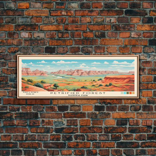 Petrified Forest National Park Panoramic Travel Art, National Park Print, Minimalist Travel Art, Subdued Watercolor Painting Panoramic