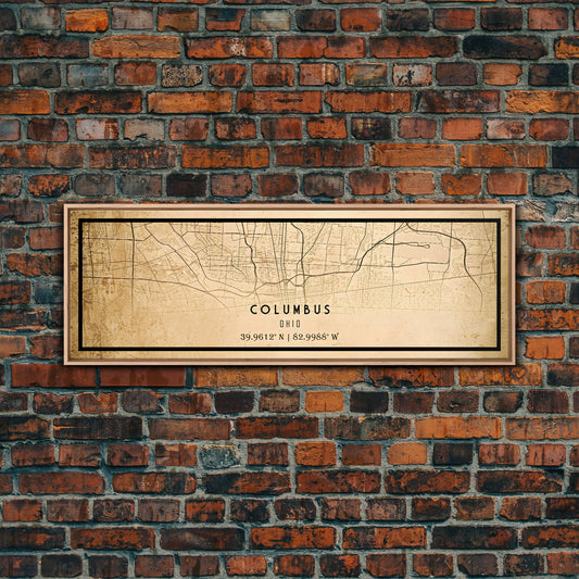 Columbus Panoramic vintage map print poster or framed canvas, Ohio map print poster canvas, Columbus city map print poster canvas