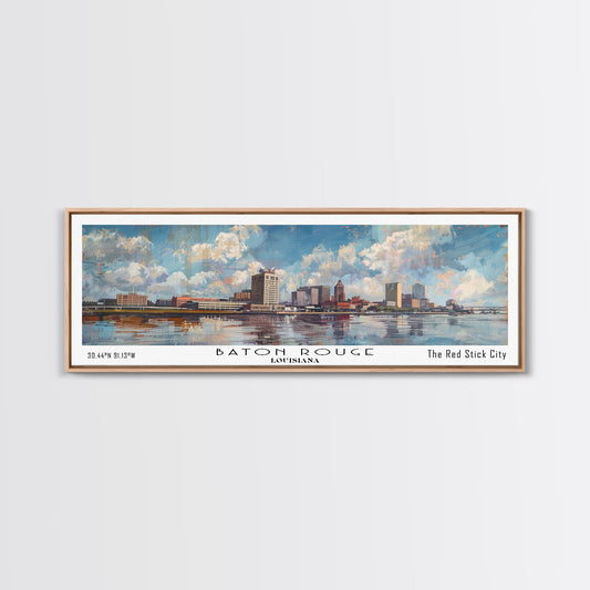 Baton Rouge Louisiana Panoramic Painting, Watercolor Framed Canvas Print, Scenic City Art, Travel Poster, Home Decor, Wall Art, Office Wall Art