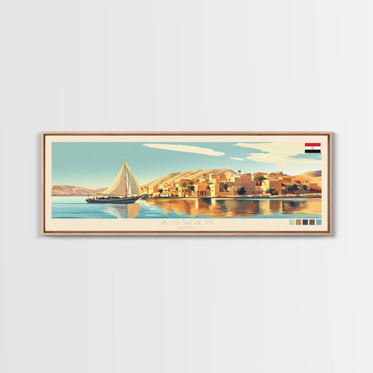 Aswan, Egypt Travel Poster Panoramic Canvas Print, Aswan, Egypt Painting, Egypt Art, Aswan Travel Art, Guest Room Painting