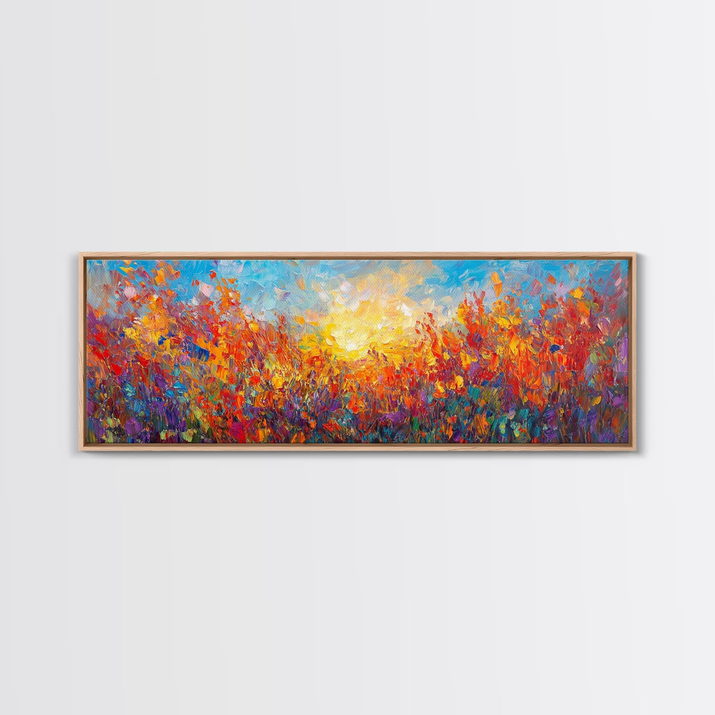 Original Wildflower Painting Print, Panoramic Extra Wide Wall Art, Floral Landscape Custom Rustic Home Decor, Sunset Through The Flowers