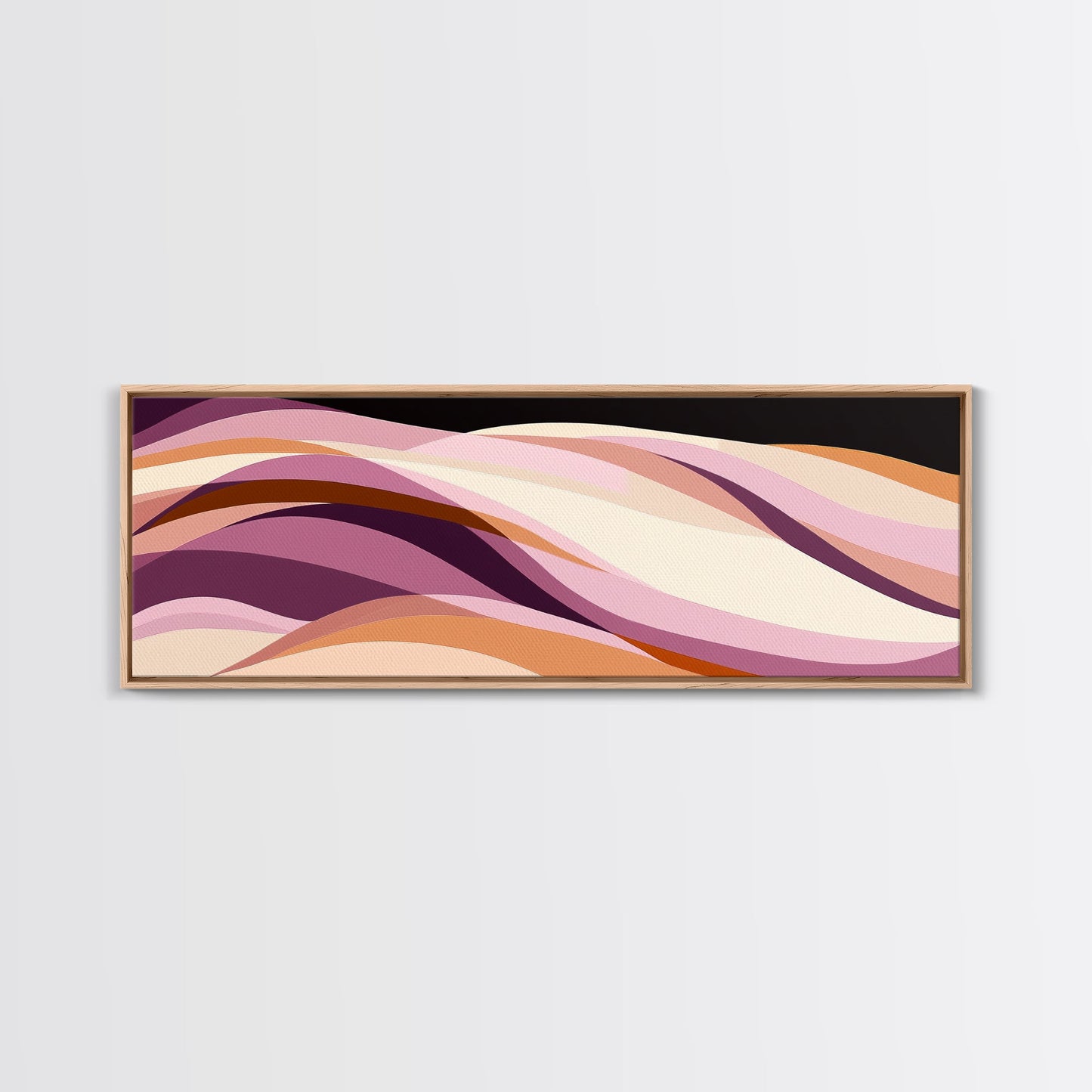 Lavender and Lilac Ocean Waves - MCM Style Modern Art, Retro Abstract Panoramic Print, Wood Framed Art, Modern Home Decor