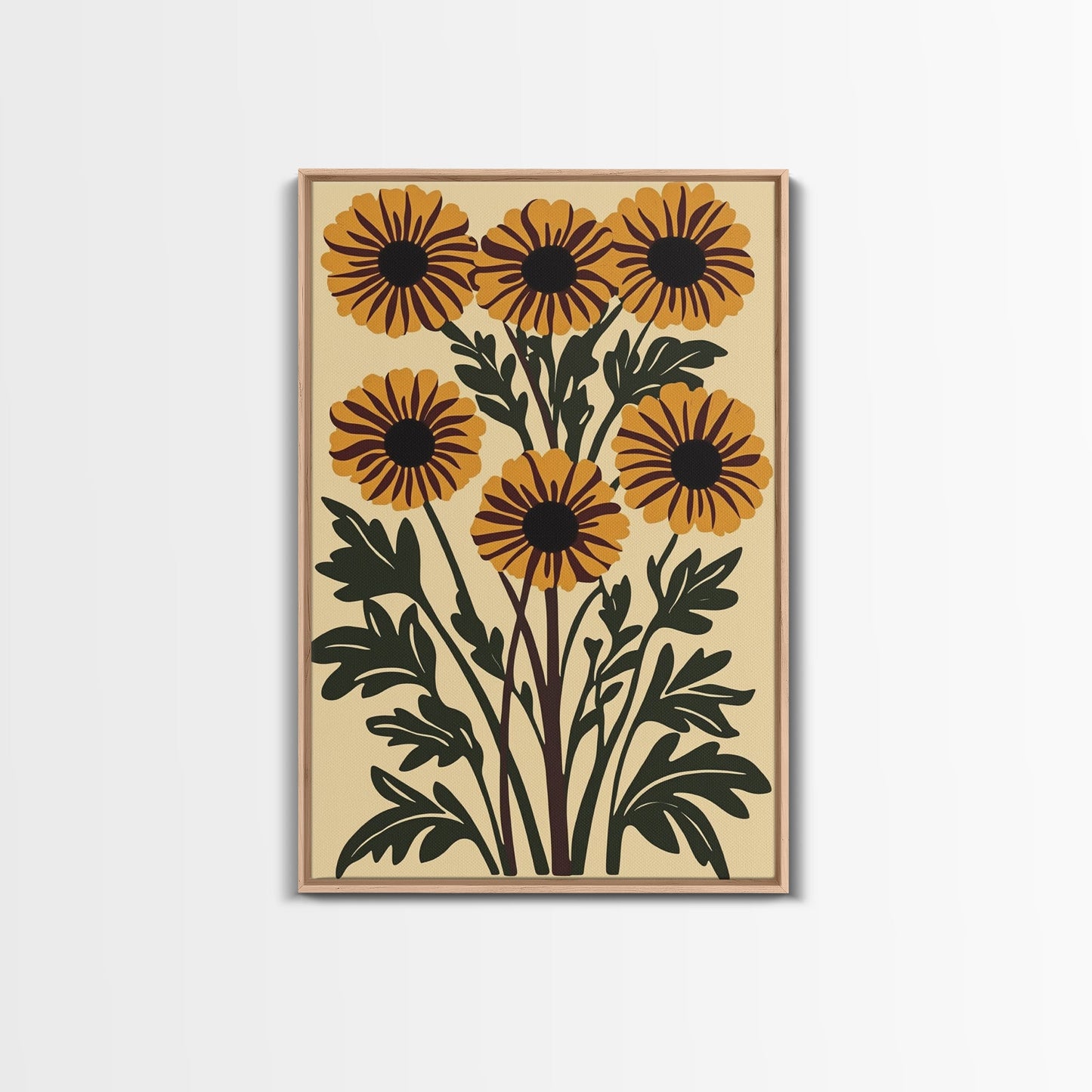 Cute Framed Canvas Wall Art Flower Print, Wild Flowers on Cream Background, Modern Home Decor, Boho Minimalist Wall Art