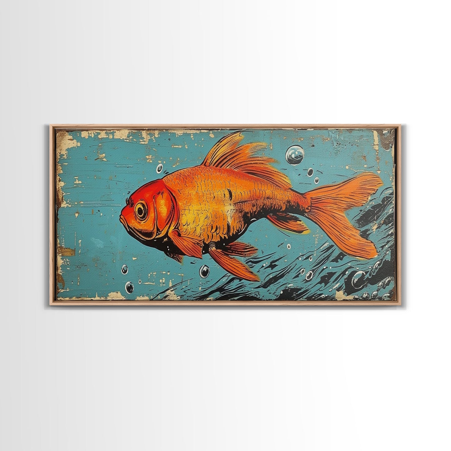 Retro 80s Style Painting of a Gold Fish, Framed Canvas Print, Home Decor Gift Artwork, Fish Painting, Fish Art
