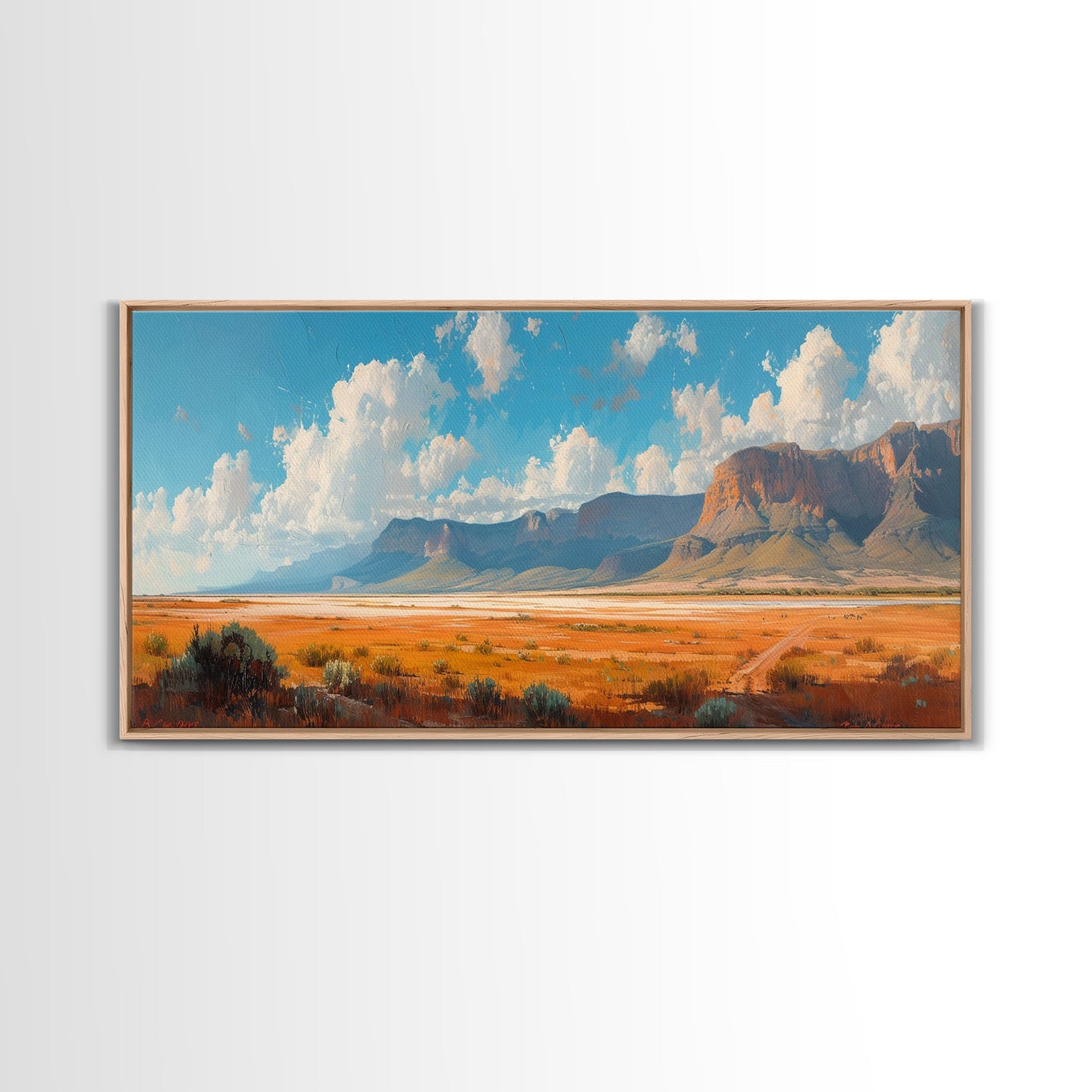 Panoramic Landscape Print Of an Arizona Desert Landscape, Framed Canvas, Rustic Farmhouse Decor, Nature Print, Minimalist Landscape Painting