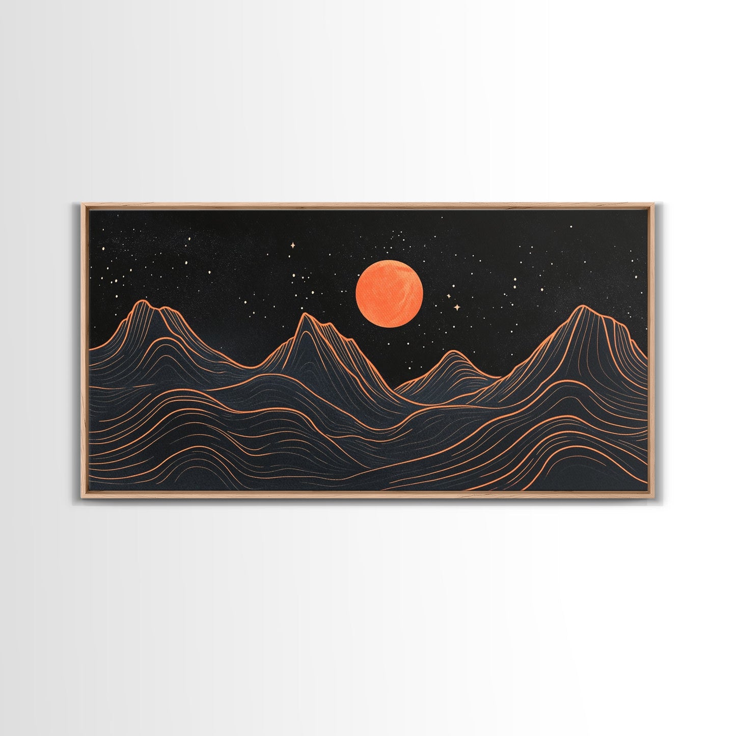 Blood Moon Over a Desert Landscape, Dark and Moody Decor, Framed Canvas Print, Pueblo Style Southwestern Art