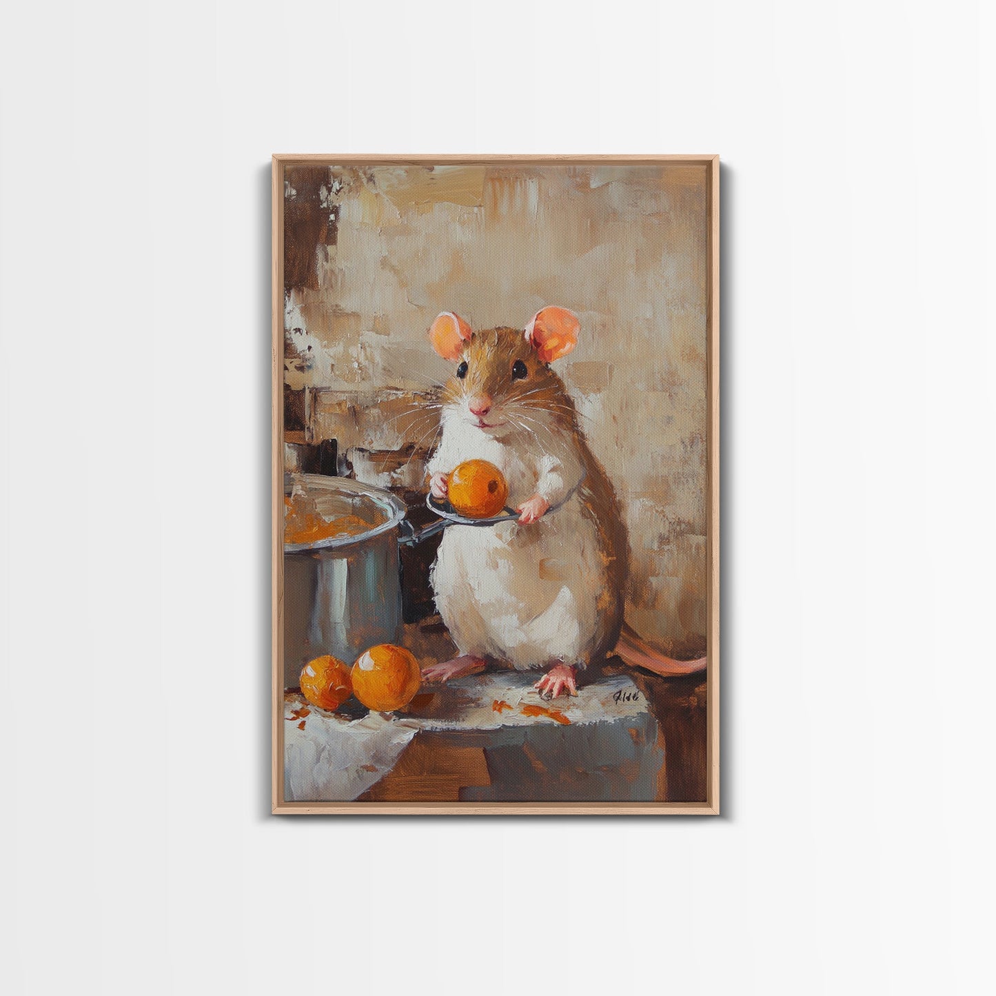 Rats with Jobs, Framed Canvas Print, Rat Painting, The Rat Chef, Cute Rat Home Decor, Rat Cooking Stew