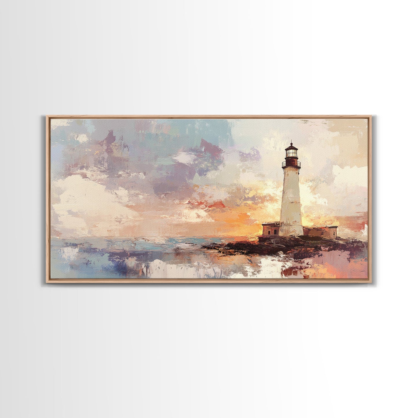 Abstract Oil Painting Print of a Light House, Framed Canvas Print, Nautical Themed Home Decor, Seascapes Painting