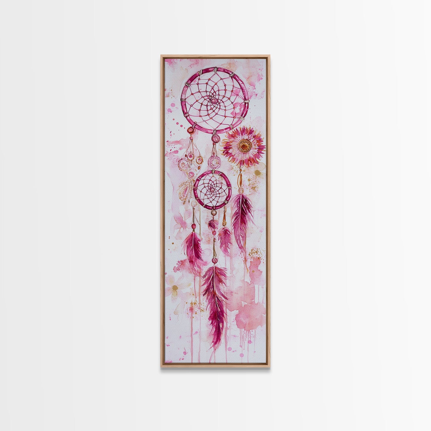 Dreamcatcher Boho Art Framed Canvas Print | Rustic Bedroom Decor | Tall Narrow Wall Art | Southwest Zen Painting | Gift Idea