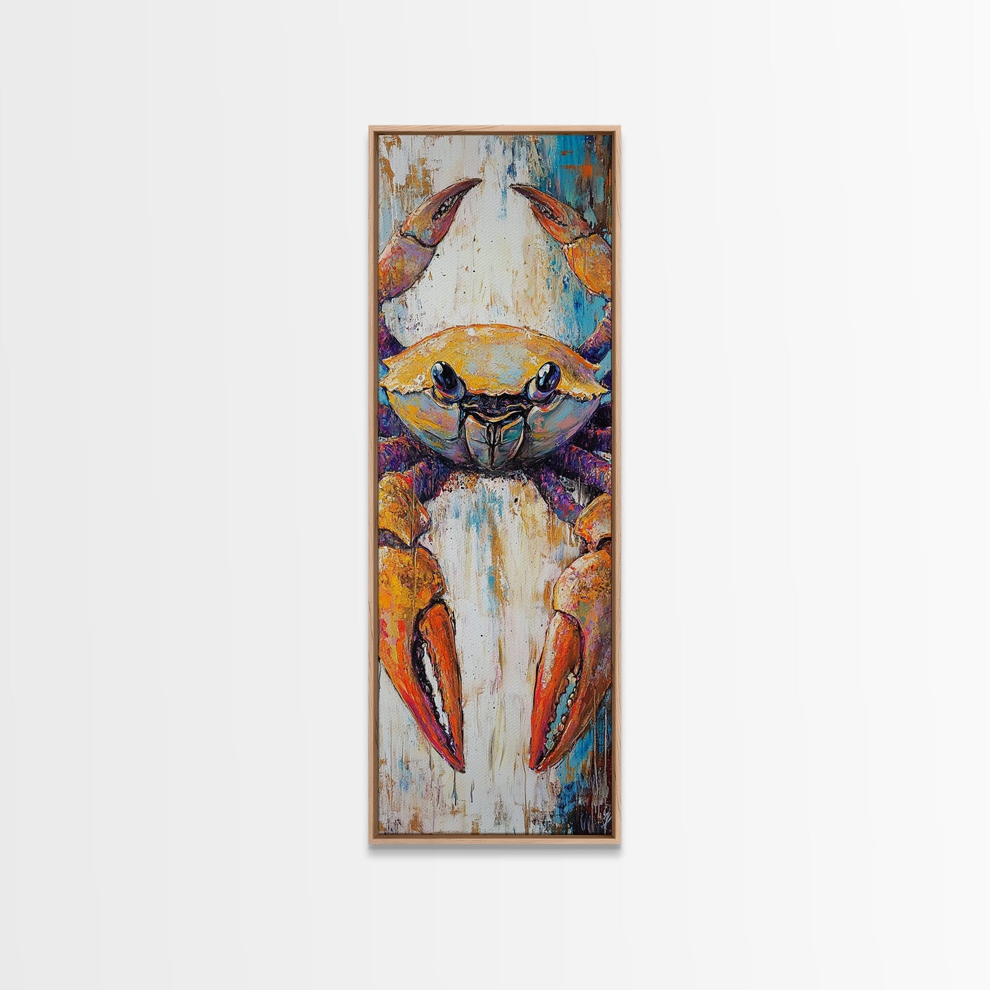 Colorful crab, coastal cowgirl wall art, crayfish painting, nautical wall art, framed canvas print, tall skinny art, rustic décor
