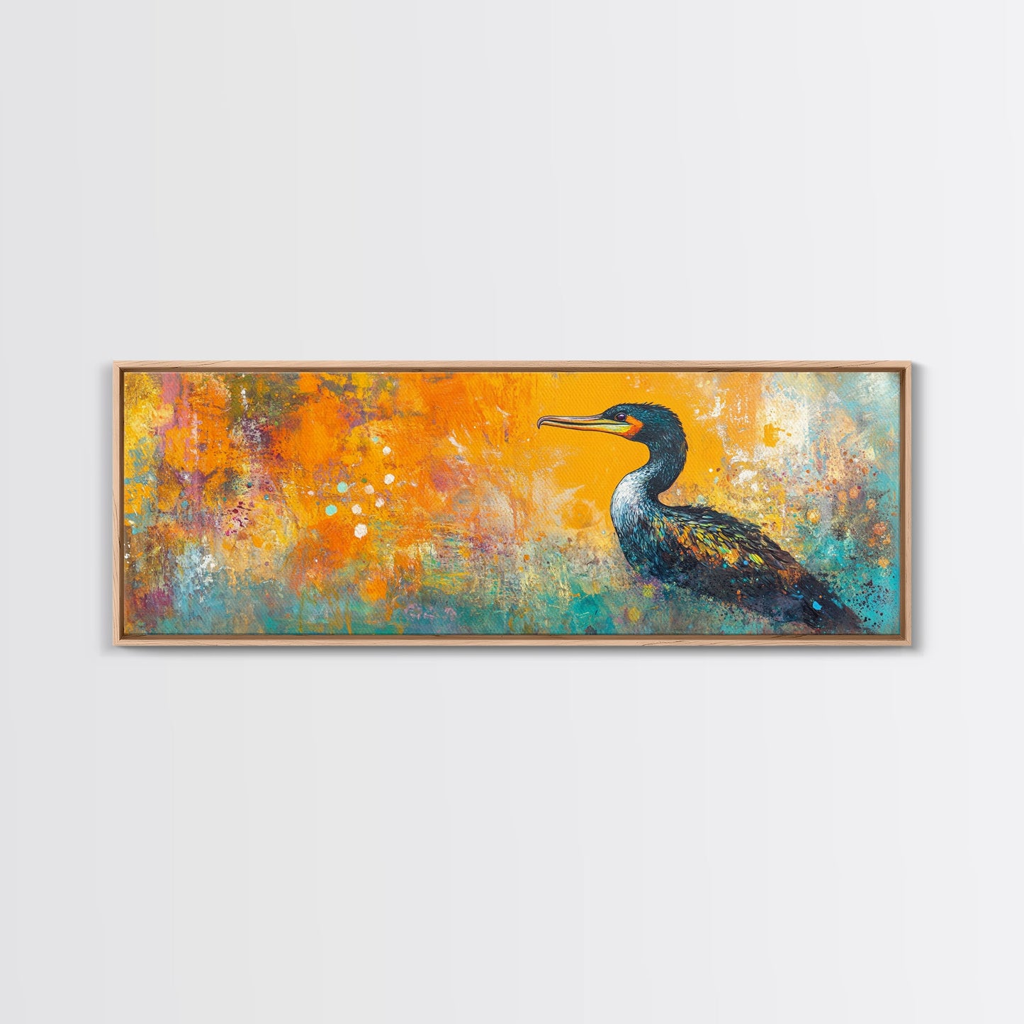Vibrant Bird Art Framed Canvas Print Modern Wildlife Wall Art, Bold Orange Abstract Decor, Boho Nature Art, Office or Living Room Art