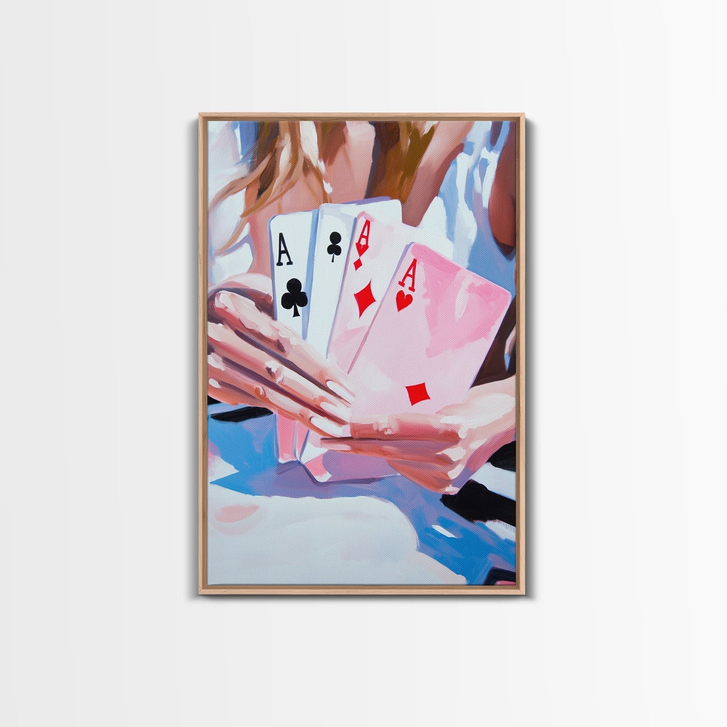 Poker Hand, Woman Holding Cards, Gambling Art, Casino Wall Art, Luxury Decor, Contemporary Art, Framed Canvas Print, Game Room