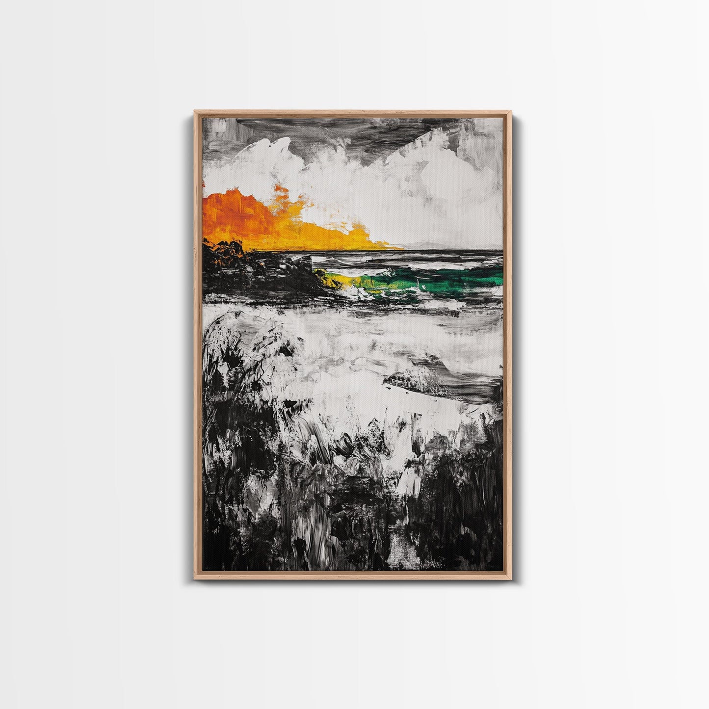 Sunset Waves, Coastal Painting, Ocean Sunset, Abstract Landscape, Framed Canvas Print, Nautical Art, Living Room Wall Art, Bold Color Art