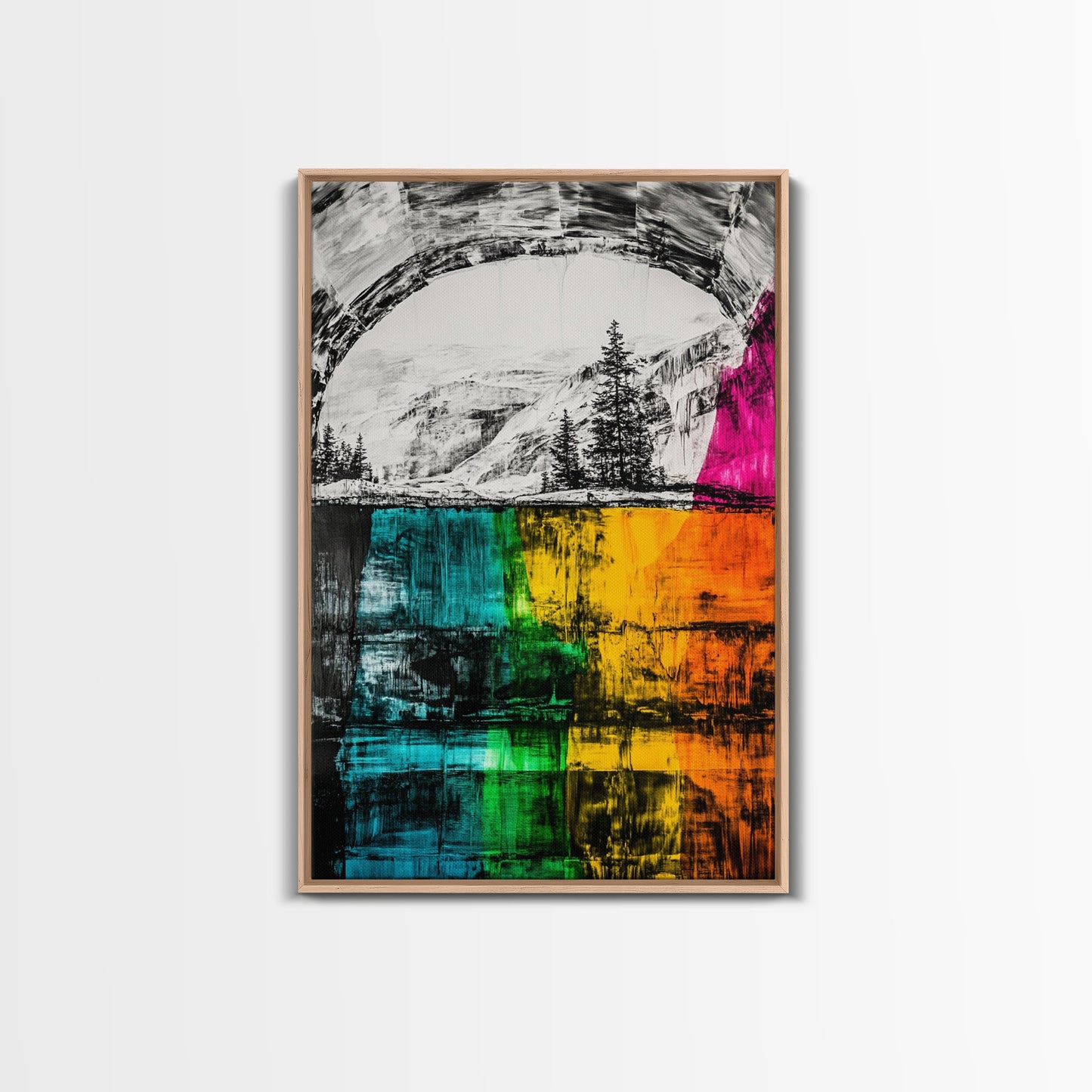 Colorful Canyon, Nature Painting, Abstract Wilderness, Vibrant Landscape, Canvas Print, Adventurous Art, Boho Decor, Office Wall Art