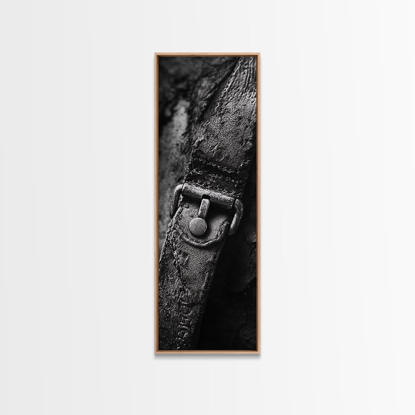 Leather Strap, Worn Texture, Rustic Detail, Framed Canvas Print, Industrial Wall Decor, Masculine Style, Close-Up Texture Art