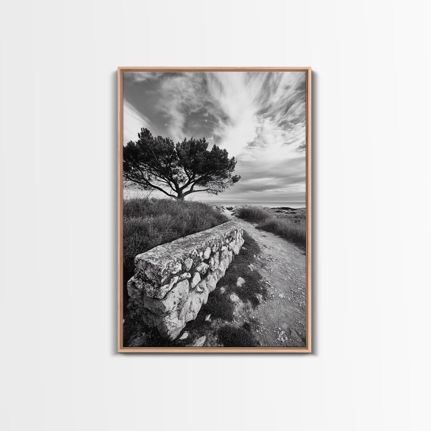 Coastal Path, Nature Trail, Windswept Tree, Framed Canvas Print, Rustic Landscape Art, Minimalist Decor, Bedroom Wall Art, Fall Vibes
