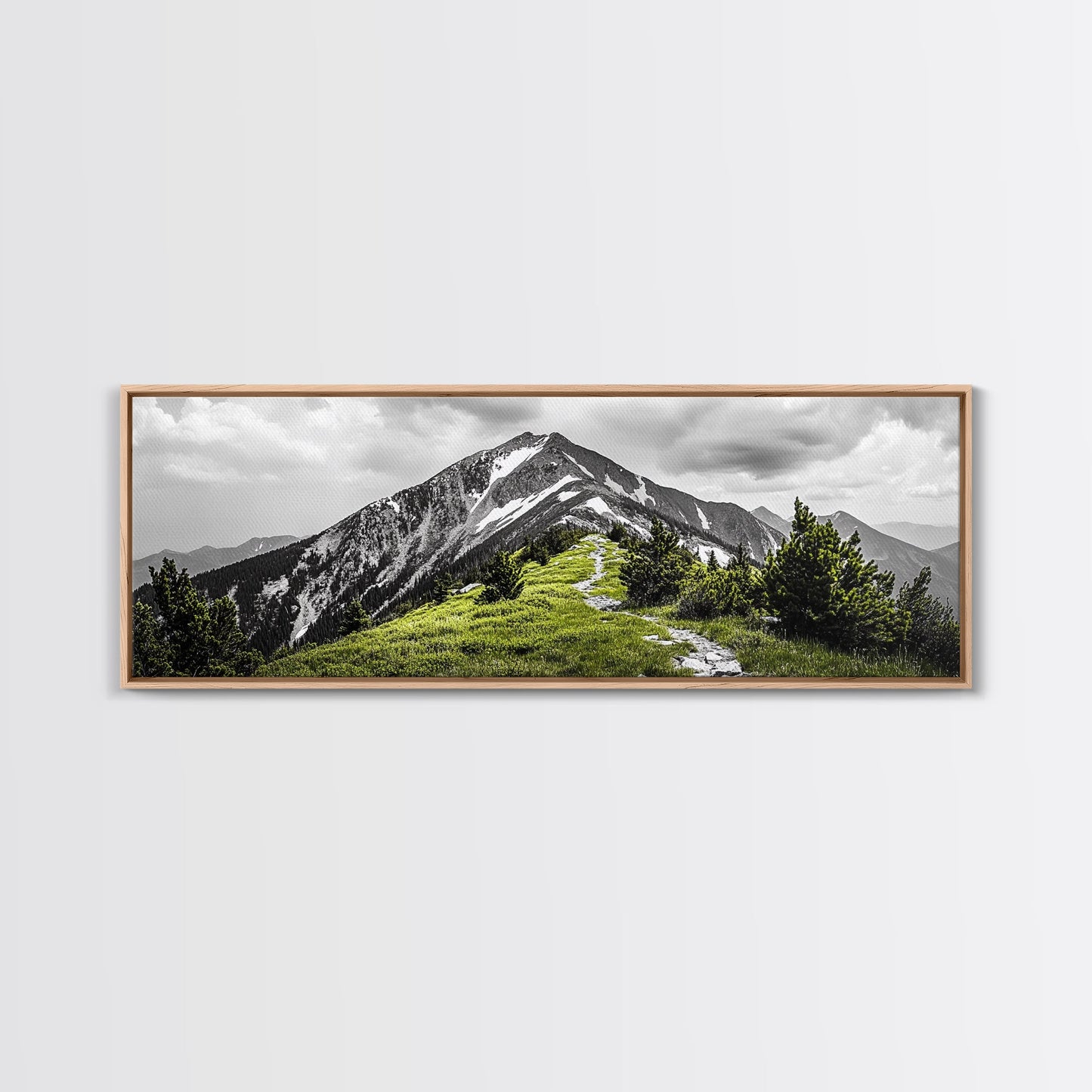 Mountain Hike Path, Scenic Peak Trail, Nature Landscape, Framed Canvas Print, Modern Cabin Decor, Adventure Wall Art, Minimalist Style