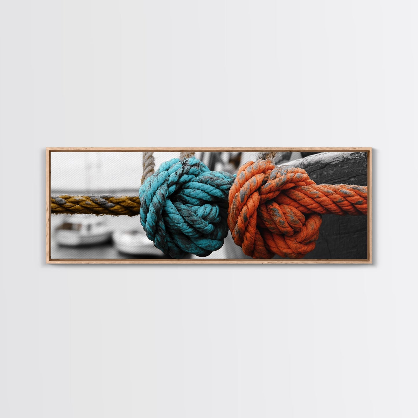 Nautical Knots, Bold Rope Texture, Ocean Dock Detail, Framed Canvas Print, Coastal Wall Art, Bathroom Decor, Rustic Nautical Style
