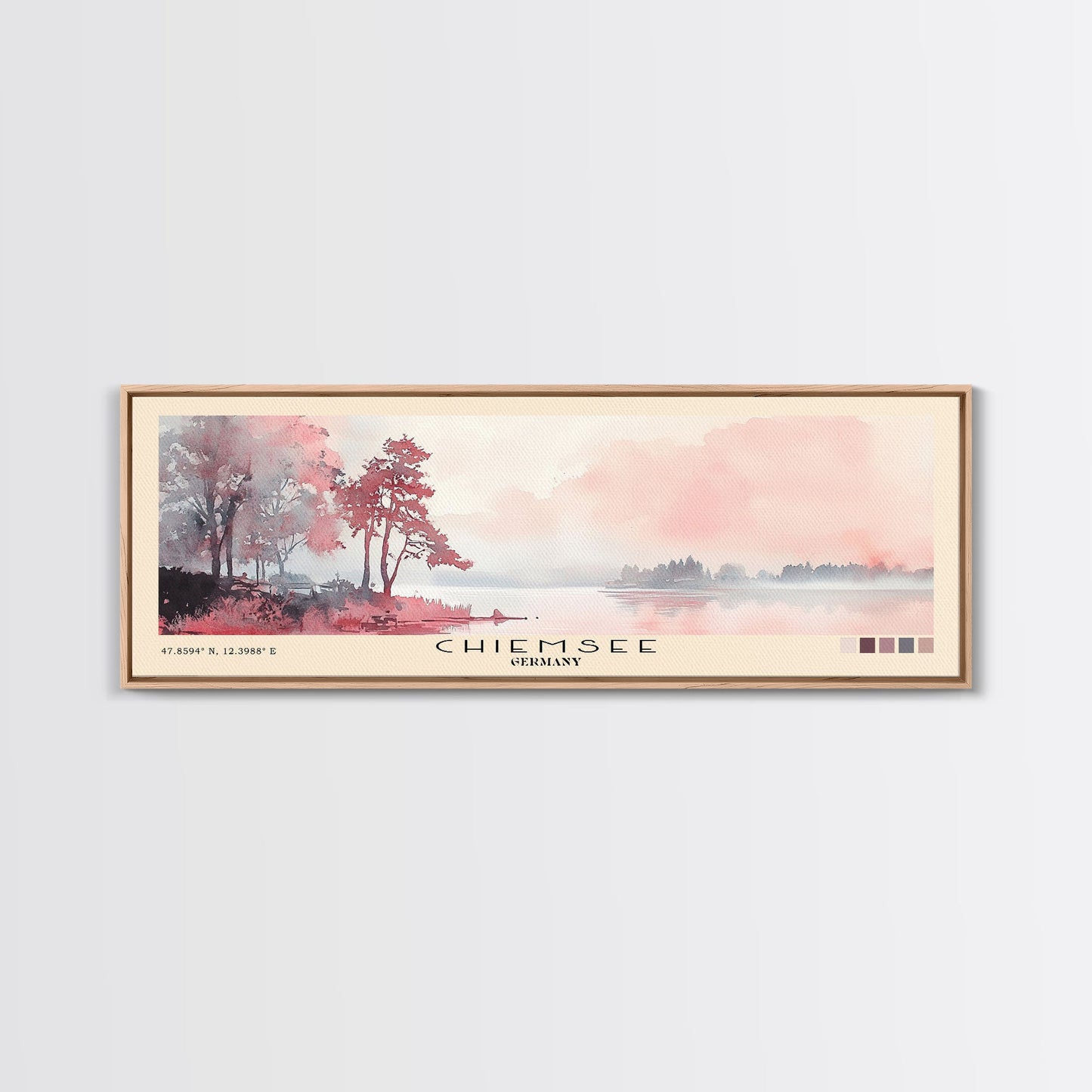 Chiemsee, Germany Watercolor Print, Vacation Gift, Germany Wall Art, Beach Painting, Beach Decor, Large Wall Art, Wood Frame Art