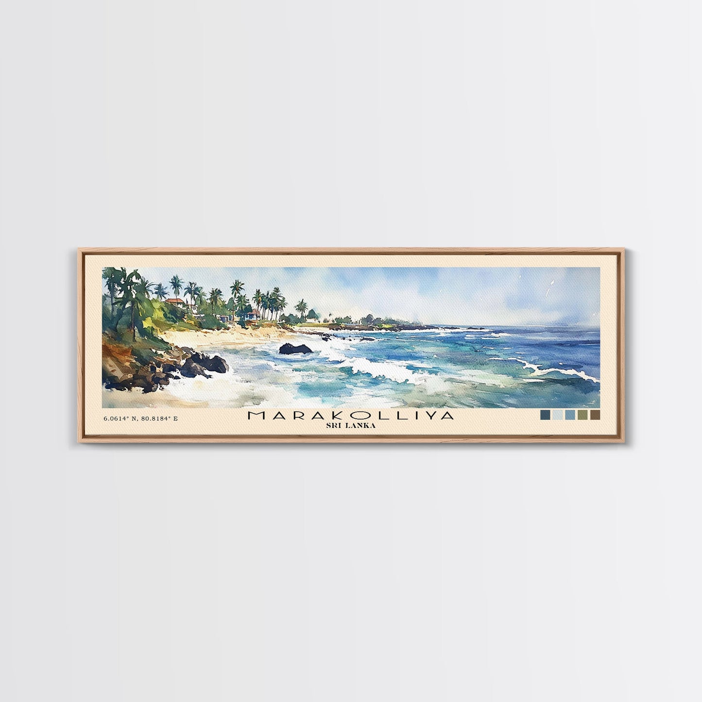 Marakolliya, Sri Lanka Watercolor Beach Print, Vacation Gift, Sri Lanka Wall Art, Framed Canvas Print, Framed Beach Painting