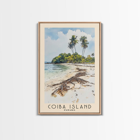 Coiba Island, Panamá Watercolor Beach Print, Vacation Gift, Panamá Wall Art, Framed Canvas Print, Framed Beach Painting