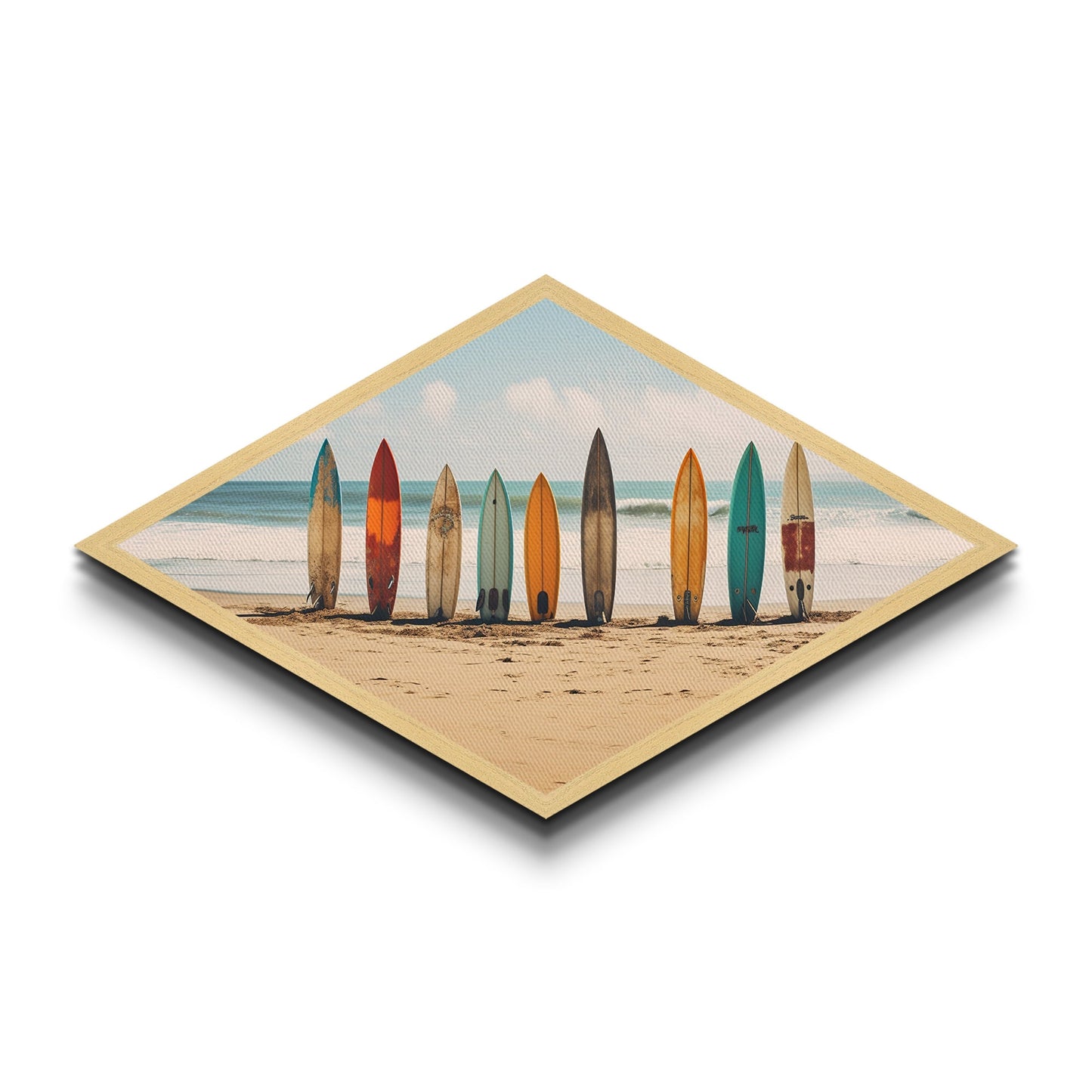 Coastal Surf Vibes Diamond Shaped Beach Canvas Art Print surfboards ocean retro seaside summer surf shack boho wall decor gift idea