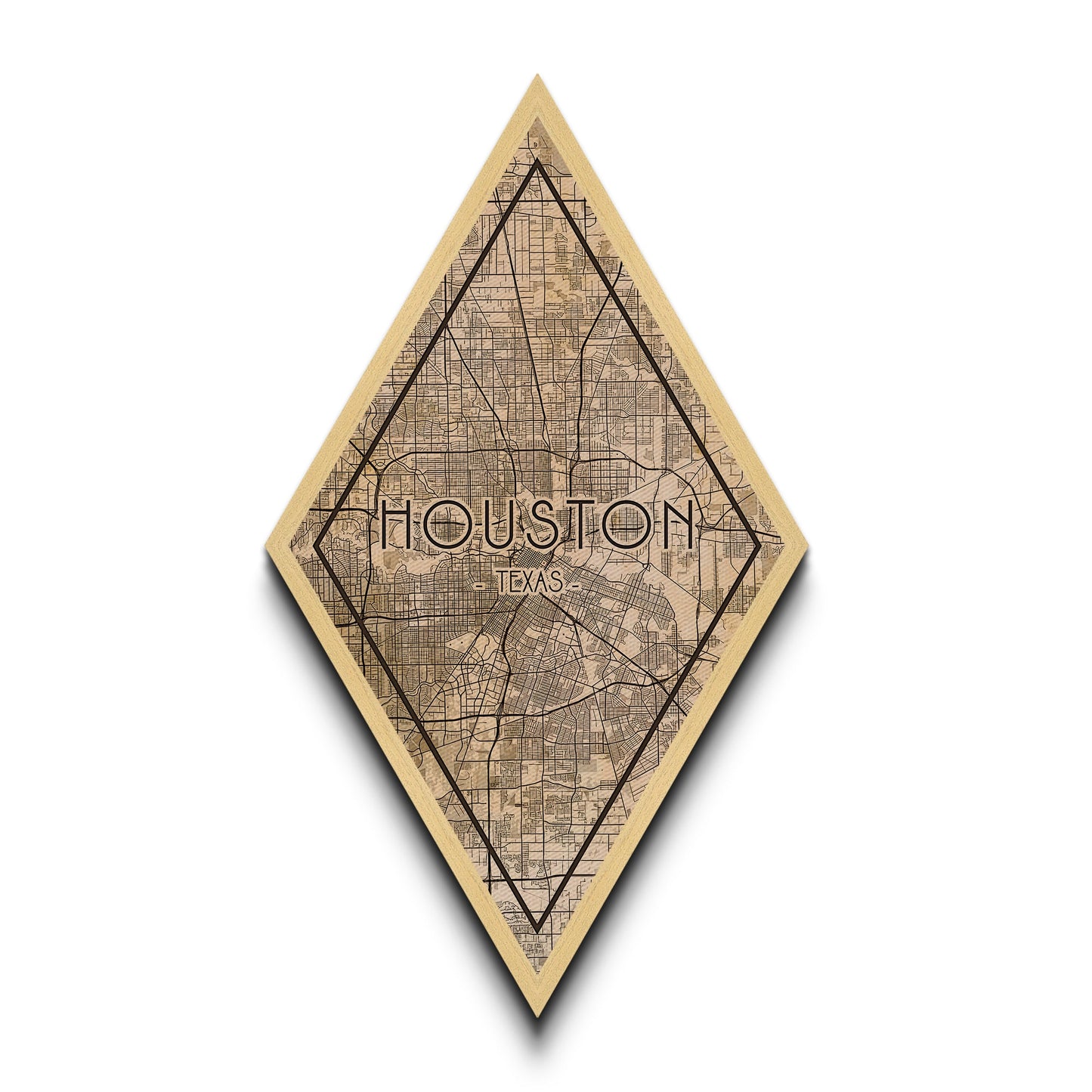 Houston Diamond Shaped Travel Poster, Custom Diamond Shaped Wall Art, City Map Canvas