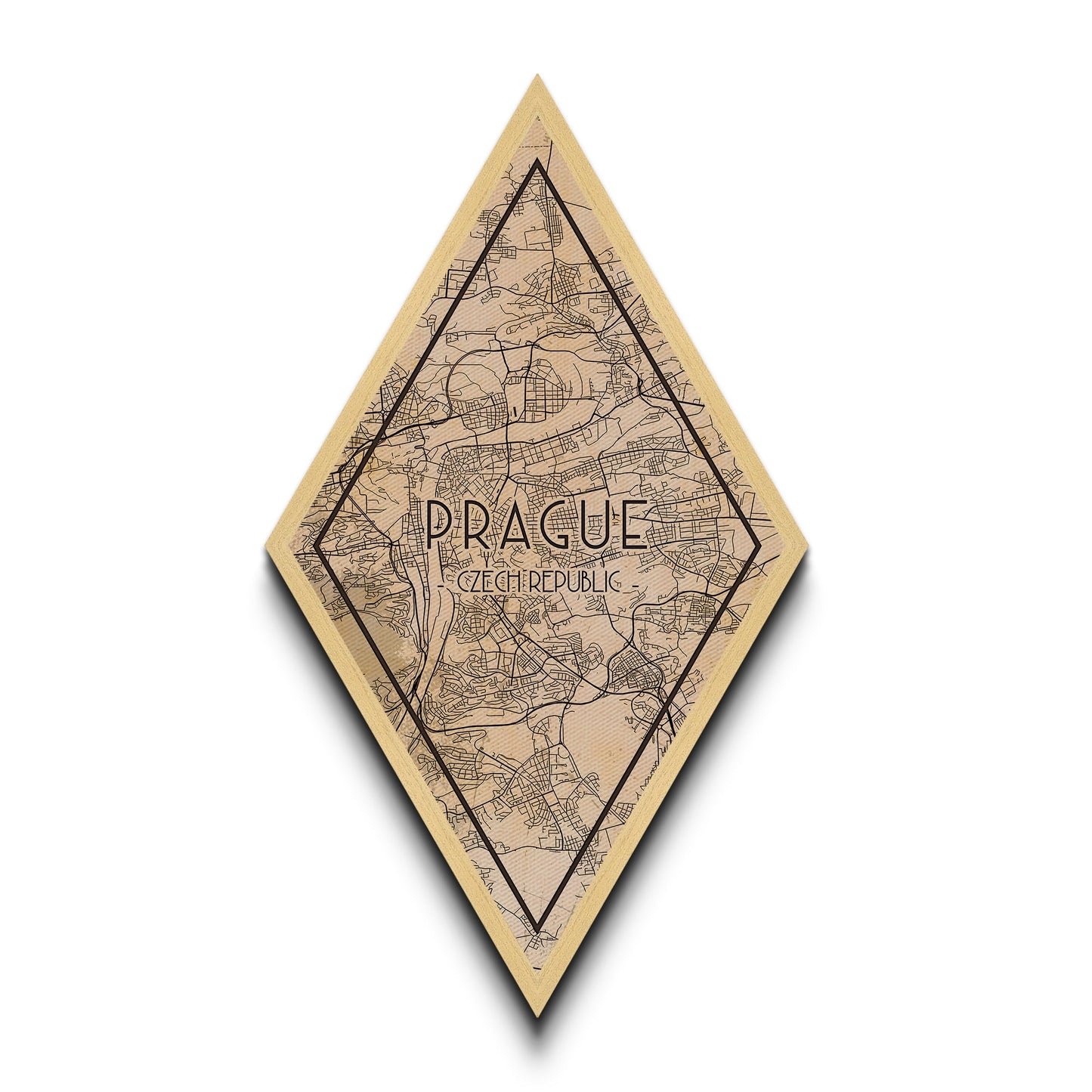 Prague - Czech Republic Diamond Shaped Travel Poster, Custom Diamond Shaped Wall Art, City Map Canvas