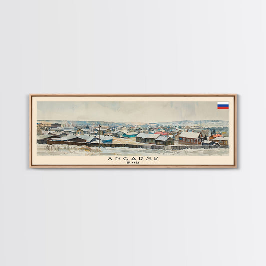 Angarsk Russia Panoramic Travel Poster, Framed Canvas Print or Metal Wall Art, Travel Art, Home Decor, Panoramic Painting, Midcentury Art