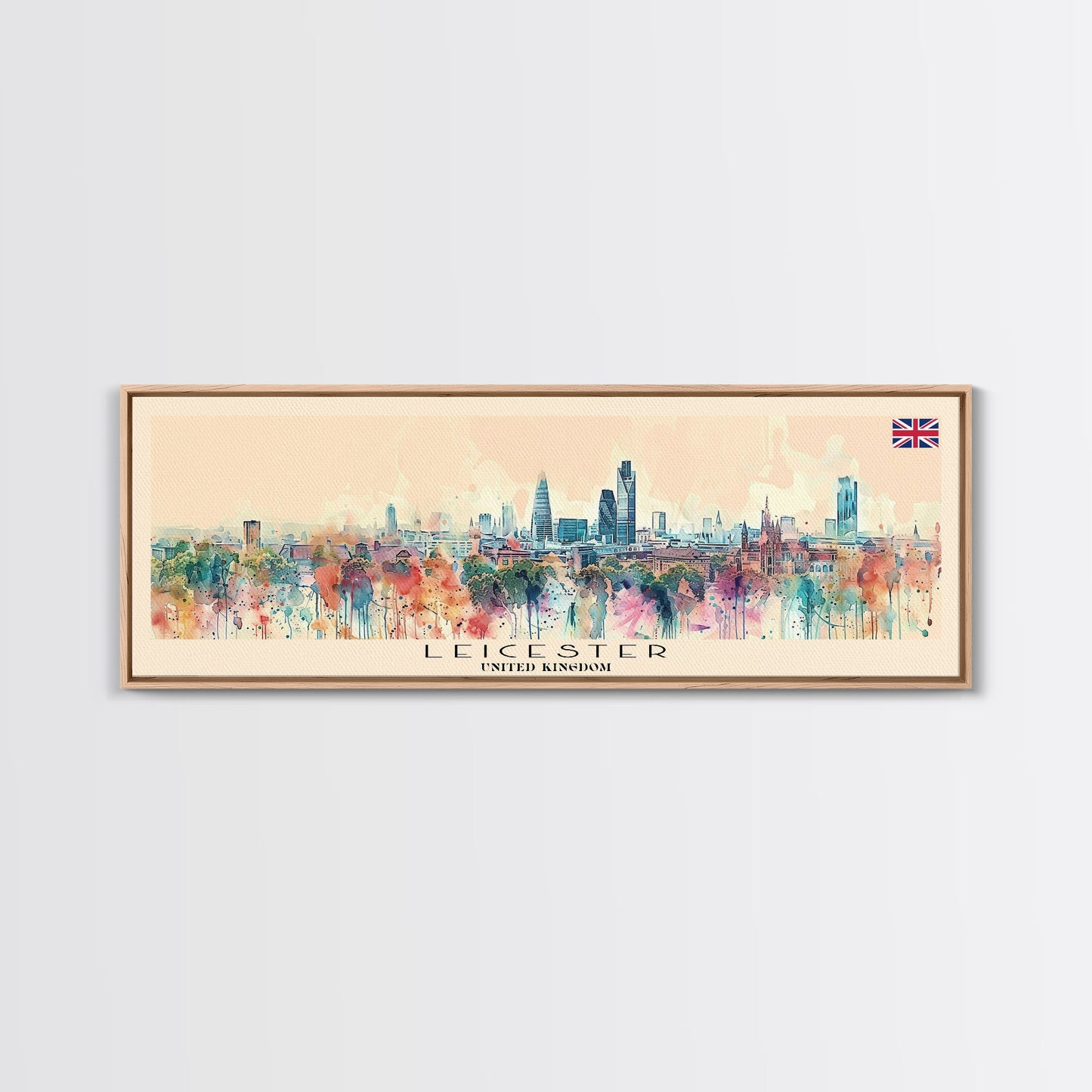 Leicester United Kingdom Travel Print Wall Art, Panoramic City Art, Travel Art, Wall Decor, Vacation Gift, Framed Canvas Print Or Metal Art