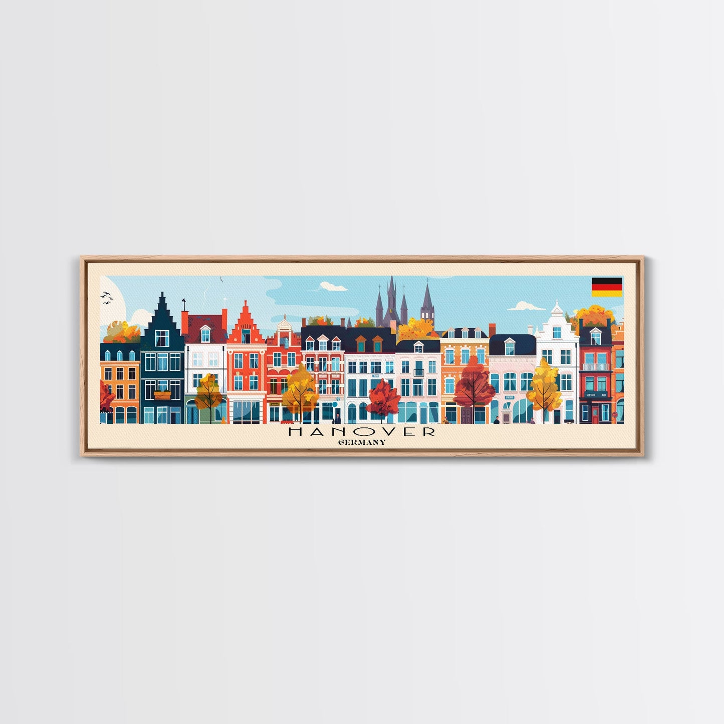 Hanover Germany Panoramic Travel Poster, Framed Canvas Print or Metal Wall Art, Travel Art, Home Decor, Panoramic Painting, Midcentury Art