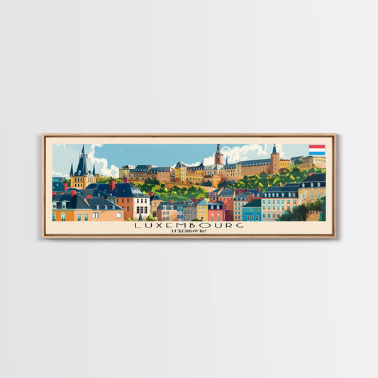 Luxembourg Luxembourg Panoramic Travel Poster, Framed Canvas Print or Metal Wall Art, Travel Art, Home Decor, Panoramic Painting, Midcentury Art
