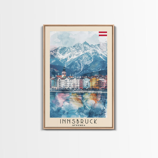 Innsbruck Austria Alpine Town Art Print, Colorful Canvas Print for Home Decor, Travel Poster for Living Room Wall Art, Austrian Mountain View