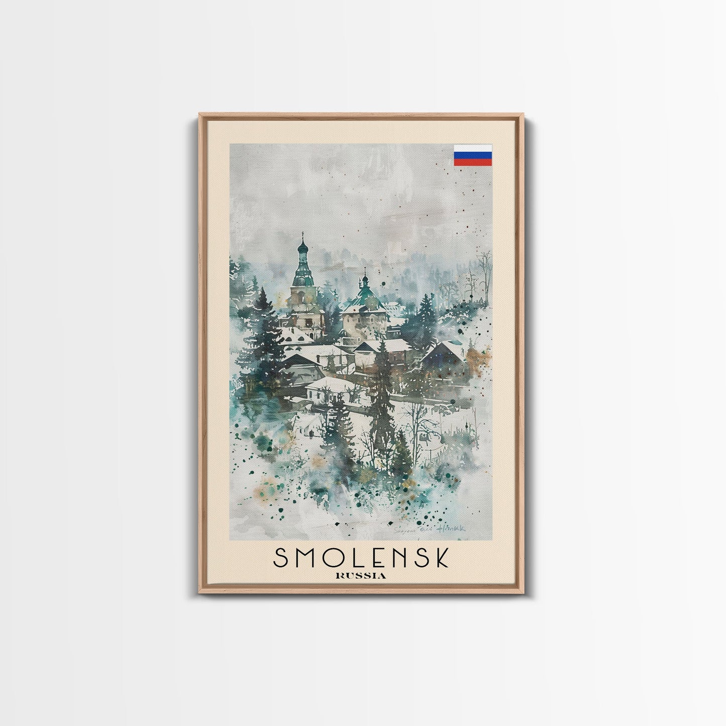 Smolensk Russia Travel Poster Framed Canvas Print, Watercolor Painting, Scenic Wall Art, Home Decor, Russian Landscape, Classic Art