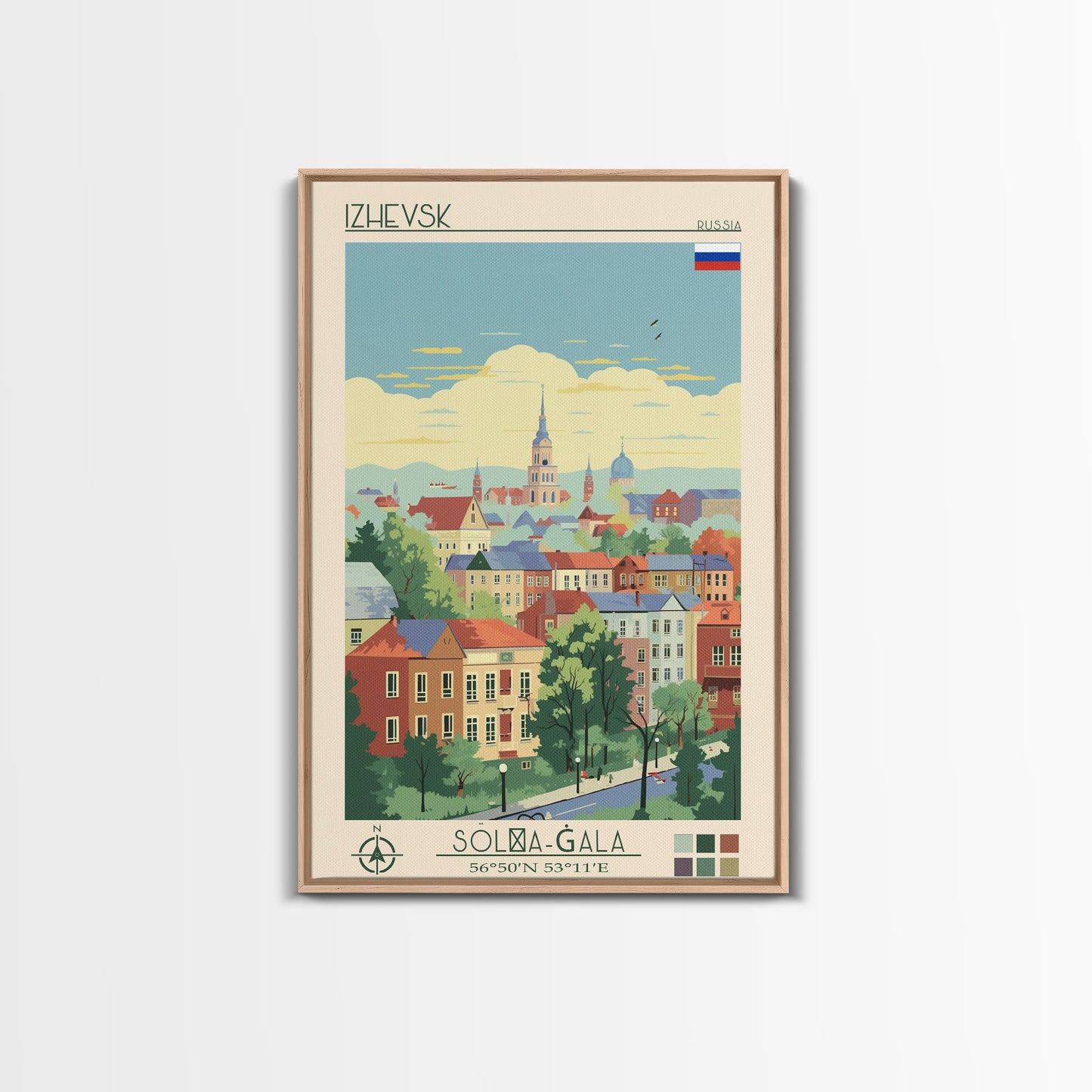 Izhevsk Russia Travel Poster Framed Canvas Print, Midcentury Modern Art, Pop Art Wall Decor, Scenic Living Room Art, Bedroom Gift