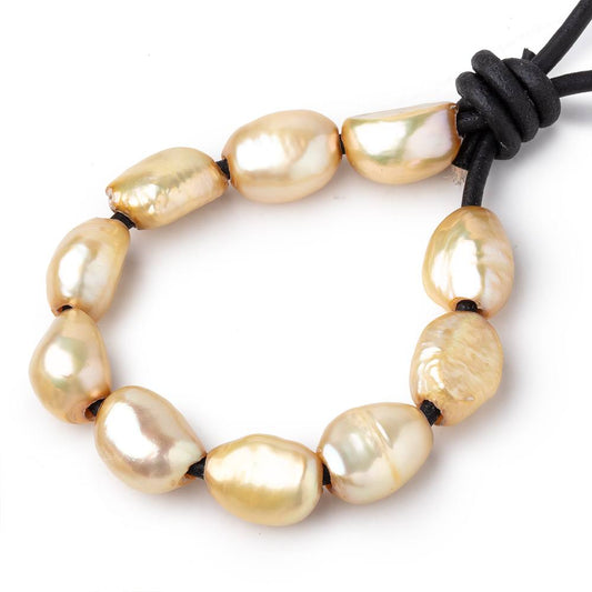 10-11.5mm Lemon Grass Yellow Large Hole Baroque Pearls Set of 10