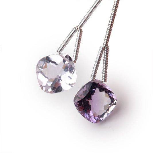 10-11mm Pink Amethyst Pavilion Faceted Cushion Set of 2 Beads AAA