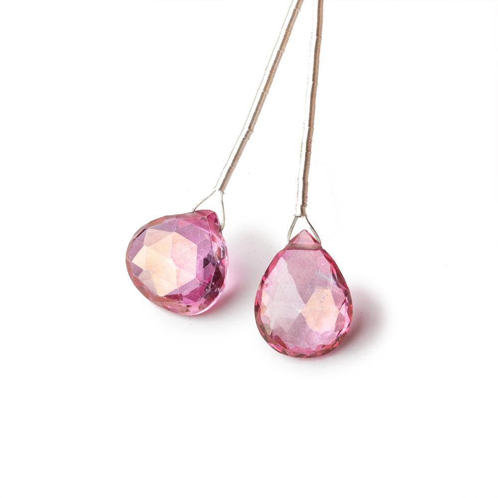 8-10 m Mystic Pink Topaz Faceted Pear & Heart Focal Bead Set of 2