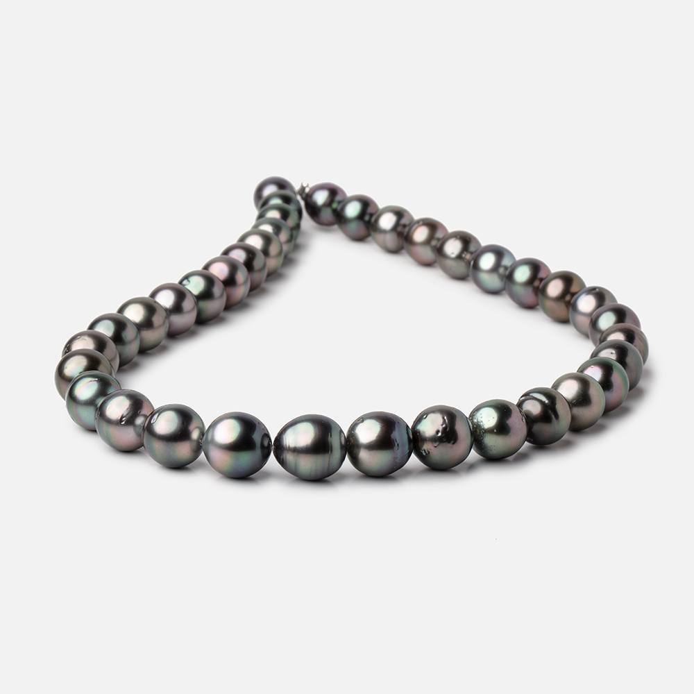 10-12mm Peacock Tahitian Round Saltwater Pearls 16 inch 36 pieces AA