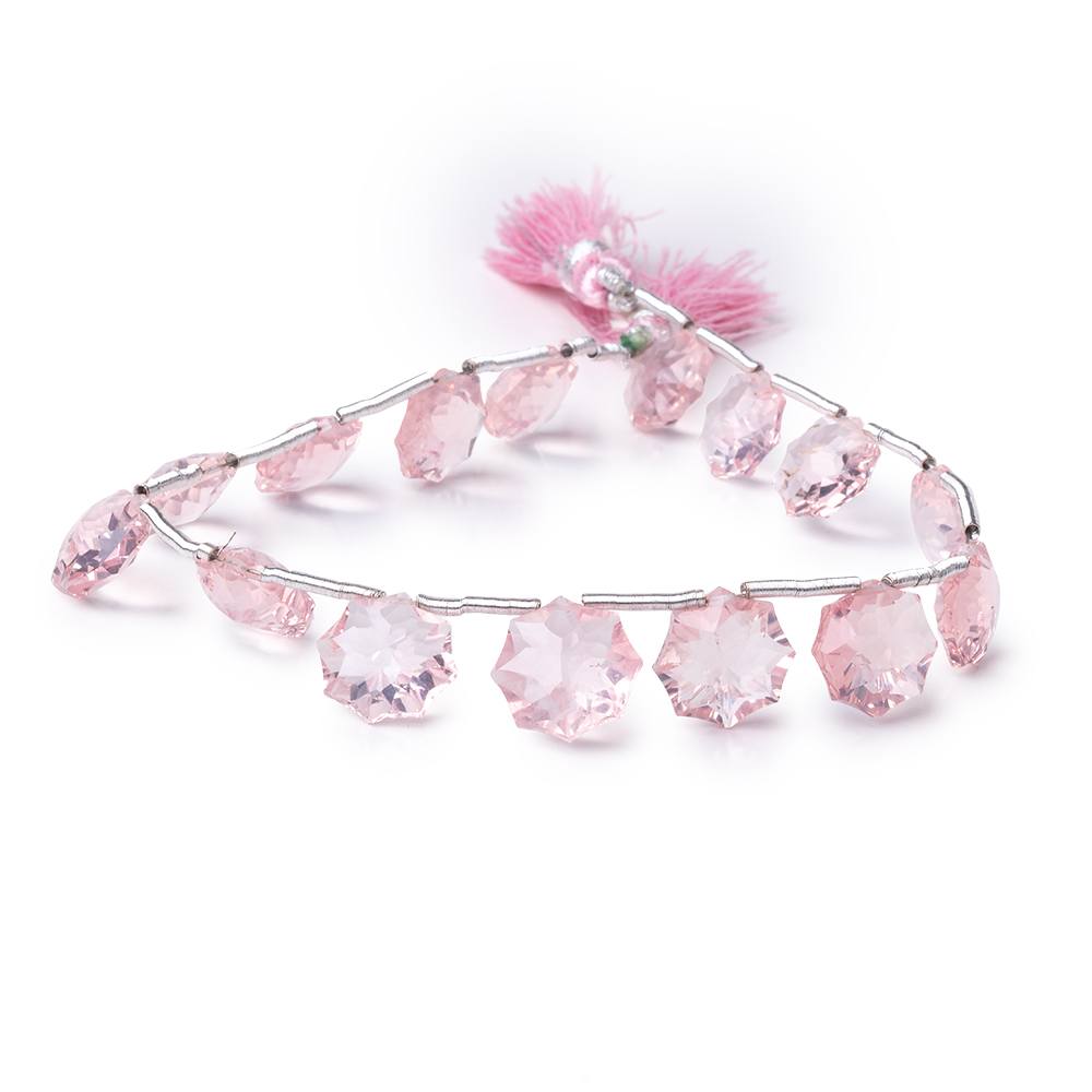 10-12mm Rose Quartz Concave Faceted Starburst Beads 8.5 inch 15 pieces AAA