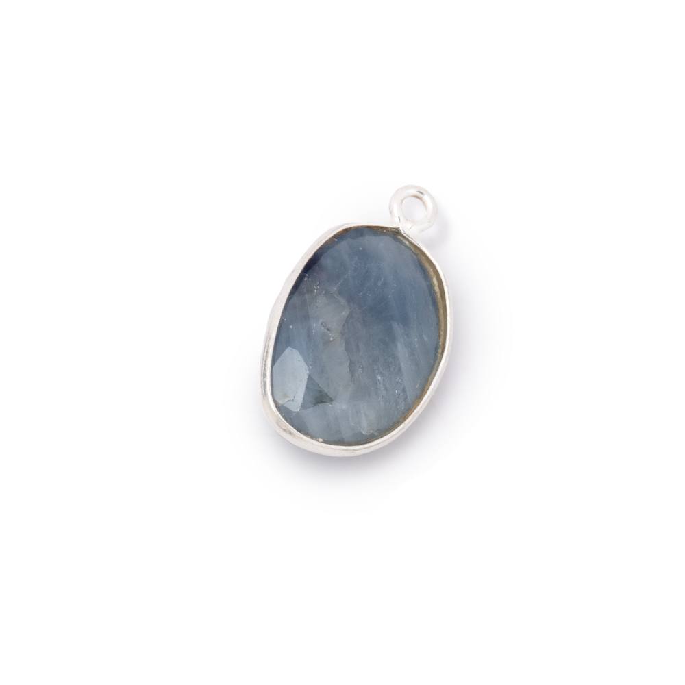 10-13mm .925 Silver Bezel Set Sapphire Faceted Freeform Pendant 1 piece