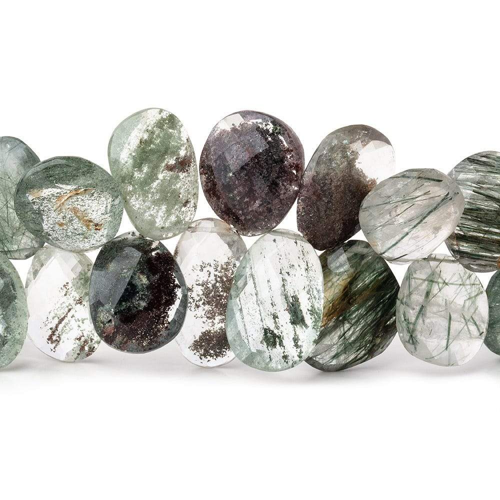 10-16mm Moss & Tourmalinated Quartz Faceted Free Shape 8 inch 41 Beads
