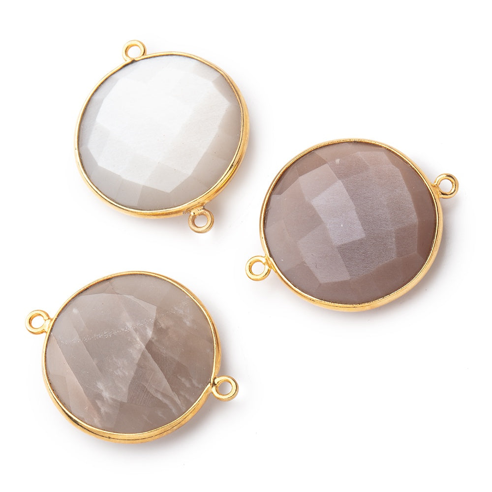 22mm Vermeil Bezeled Chocolate Moonstone Coin Focal Bead Connector 1 pc