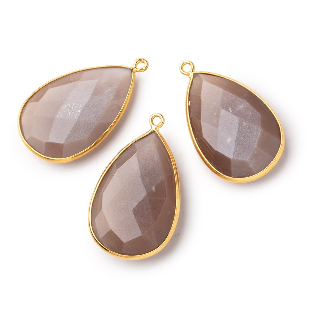 26x17mm Vermeil Bezeled Chocolate Moonstone Pear Focal Pendant 1 pc